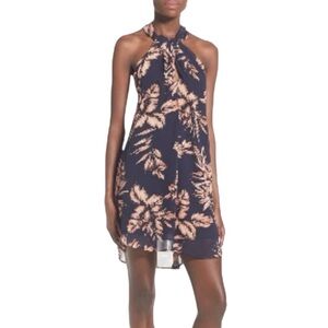 ASTR the Label Twist Front Navy Blue Floral Halter Mini Dress